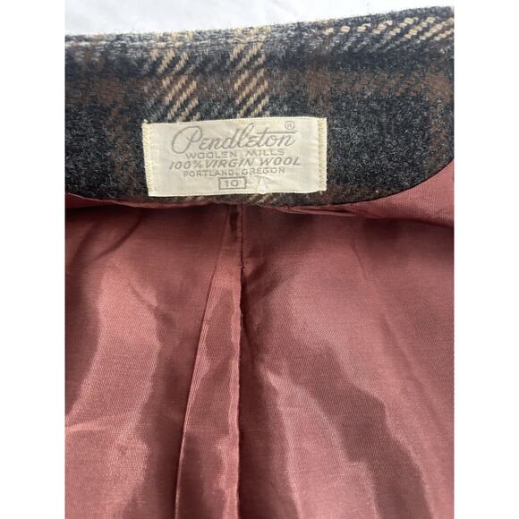 Vintage 1960s Pendleton Wool Plaid Blazer Womens Size 10 Brown Wood Buttons - Picture 4 of 8